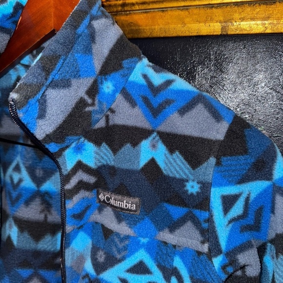 Columbia Blue Fleece Tribal Print Zip Up Sweater Size M 10/12 Boys Winter Jacket - Picture 3 of 5